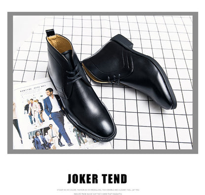 New Men Business Ankle Boots PU High Cut Short Tube Lace Up Business Brand Chelsea Boots European Style Size 38-48 Men Boots