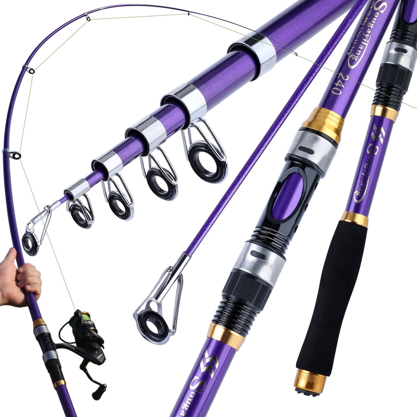 Sougayilang 4 Cores Vara de Pesca Telescópica 1.8m-3.3m Fibra de Vidro Cabo EVA Carpa Vara de Spinning Peso de Pesca 5kg
