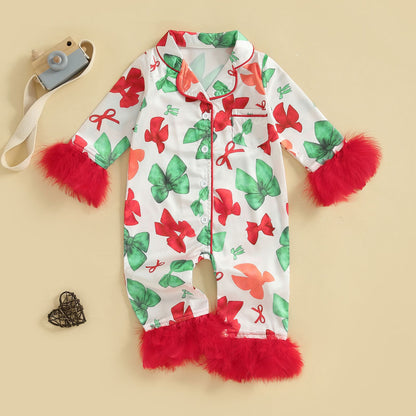 Citgeett Autumn Infant Baby Girls Jumpsuit Long Sleeve Bow Print Button Patchwork Casual Romper Fall Clothes