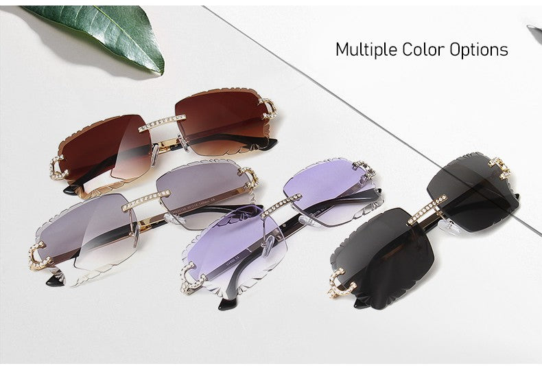 Fashion Rimless Square Sunglasses Vintage Diamond Brand Design Cut Lens Sun Glasses Men Women Metal Frame Luxury UV400 Eyewear