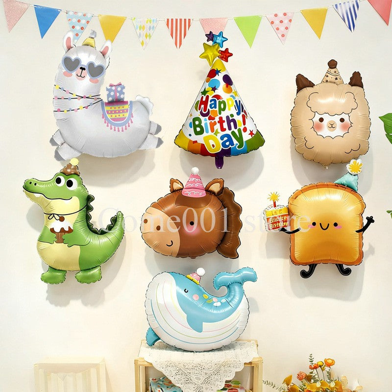 Cute Cartoon Alpaca Whale Animal Aluminum Film Ballons for Children's Birthday Party Decoration Balloons Baby Shower Photo Props
