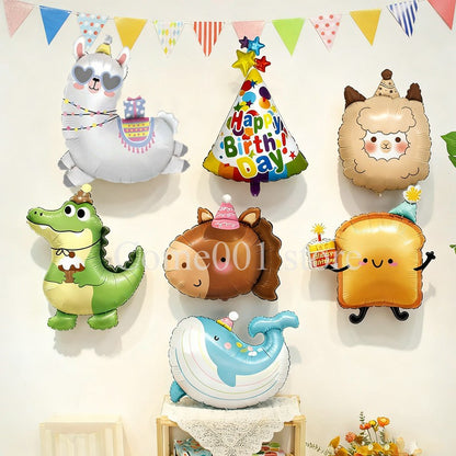 Cute Cartoon Alpaca Whale Animal Aluminum Film Ballons for Children's Birthday Party Decoration Balloons Baby Shower Photo Props