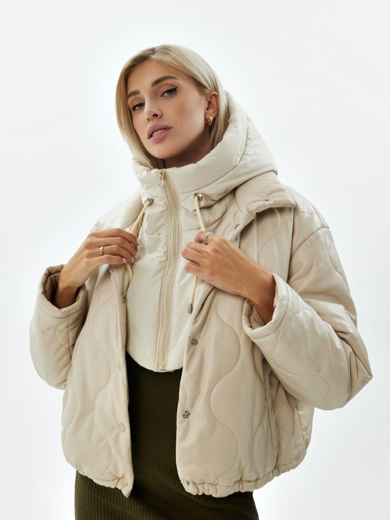 Winter Ultralight Down Hooded Hats for Women Men Warm Ring Scarf Balaclava Hat Neck Zippper Drawstring Coat Scarf Short Tank Top