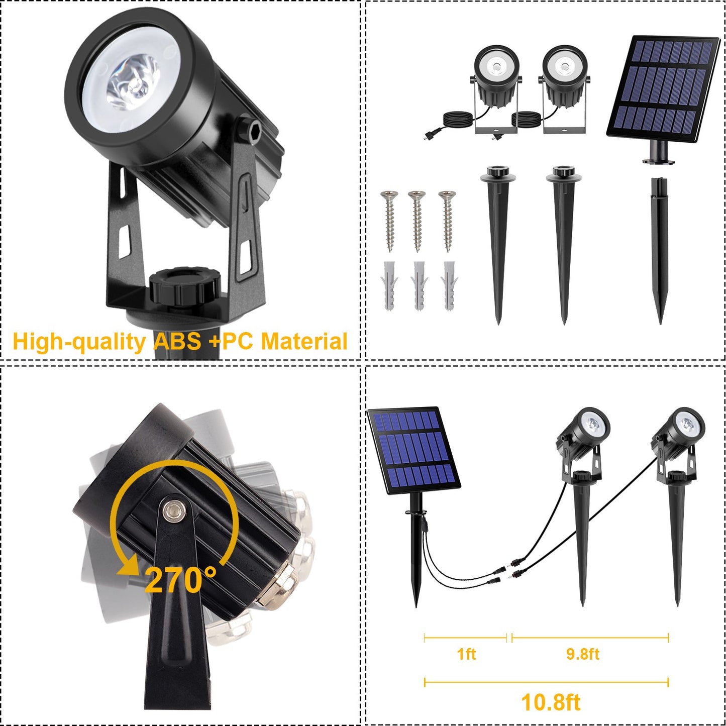 Solar Powered Spotlight IP65 Solar LED Light Outdoor Landscape Yard Garden Tree Separately Lamp Aluminum Anti Rust Solar Lamp