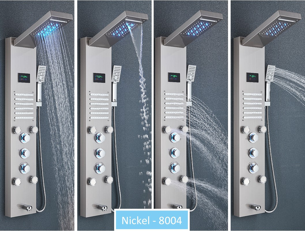 Sistema de Torre de Painel de Chuveiro de LED Coluna de Chuveiro de Cascata de Chuva com Tela LCD de Hidroeletricidade com Torneira de Chuveiro de Spa de Corpo com Massagem