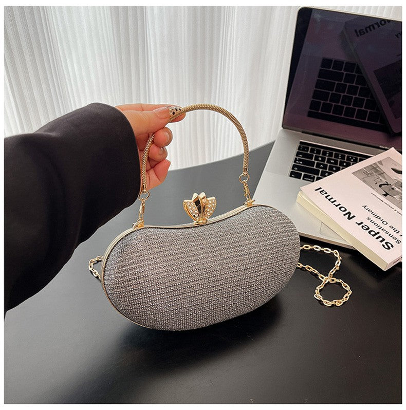 Luxury Shiny Evening Bag for Women Elegant Diamonds Buckle Exquisite Metal Handel Chain Clutch Bag Sparking Sequined Party Bags