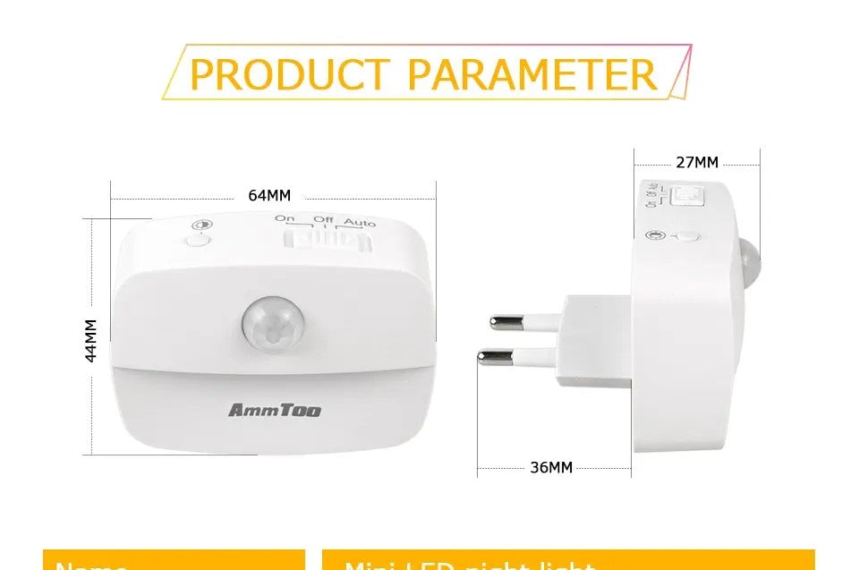 LED Night Light With Motion Sensor Light EU US Plug Socket Lamps Children Night Lights Wireless Wall Bedside Bedroom Night Lamp