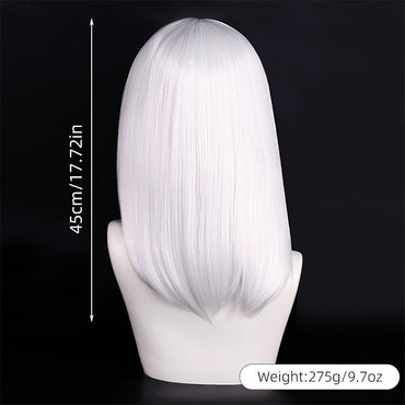 High Quality 40cm Medium Cosplay Wig With Bang Black Blond Pink Red Blue Purple Heat Resistant Synthetic Hair Wigs