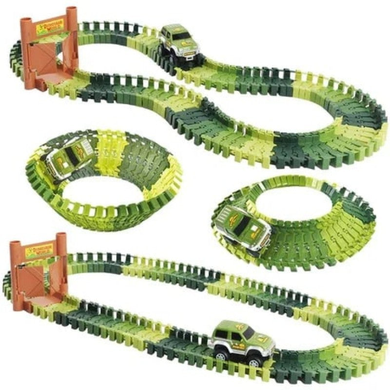 Pista Definitiva de Dinossauros 360 Novo Conjunto de Pistas de Dinossauros Jurássicos Montáveis DIY Conjunto de Carros Elétricos de Pistas de Dinossauros