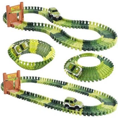 Pista Definitiva de Dinossauros 360 Novo Conjunto de Pistas de Dinossauros Jurássicos Montáveis DIY Conjunto de Carros Elétricos de Pistas de Dinossauros