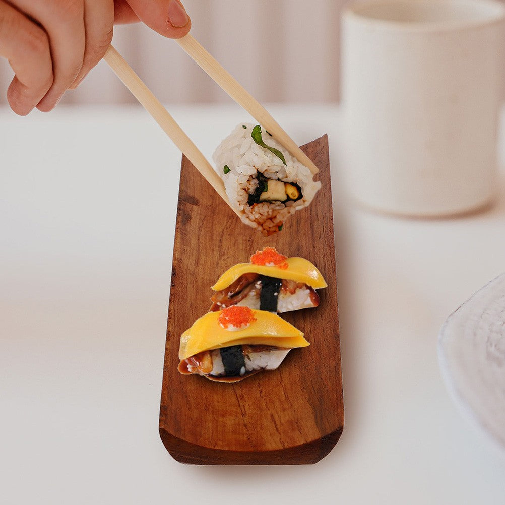 2pçs Banco de Sushi de Madeira Bandeja de Sushi Prato de Servir Resistente ao Desgaste Bandeja de Sobremesa Tábua de Aperitivos Barco de Exibição de Sashimi para Casa