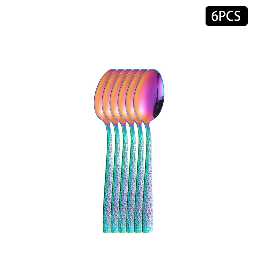 4/6/16/24pcs Stainless steel colored cutlery set Square handle snakeskin cutlery Household knife, fork and spoon combination
