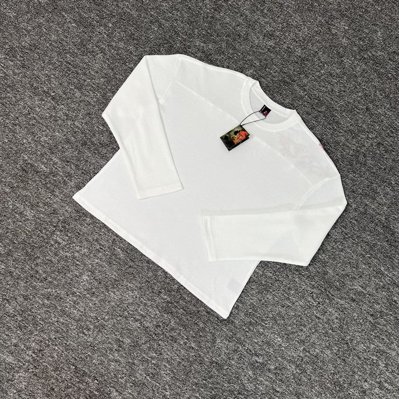 Waffle Long Sleeve Embroidery Sakura Derschutze Blossom T Shirt Men Women Casual Loose High Quality Breathe T-shirt Clothes