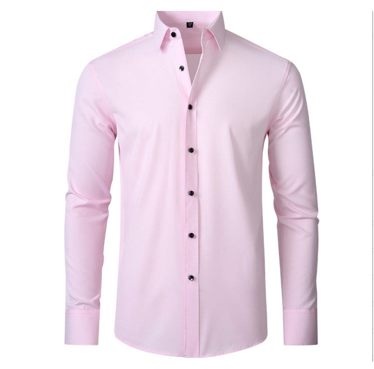 Plus Size 7XL 6XL High Elasticity Seamless Spandex Shirt Men Long Sleeve Slim Fit Casual Solid Color Social Formal Dress Shirts
