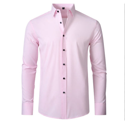 Plus Size 7XL 6XL High Elasticity Seamless Spandex Shirt Men Long Sleeve Slim Fit Casual Solid Color Social Formal Dress Shirts