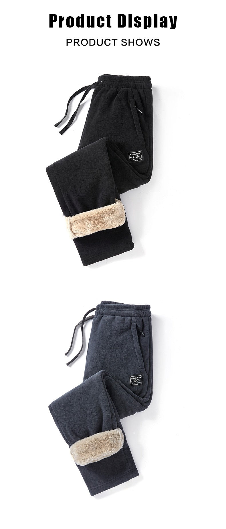 IPPOLICH Mens Winter Casual Pants Outdoor Plush Velvet Thickened Cold-proof Pure Cotton Casual Pants Men Windproof Warm Trousers