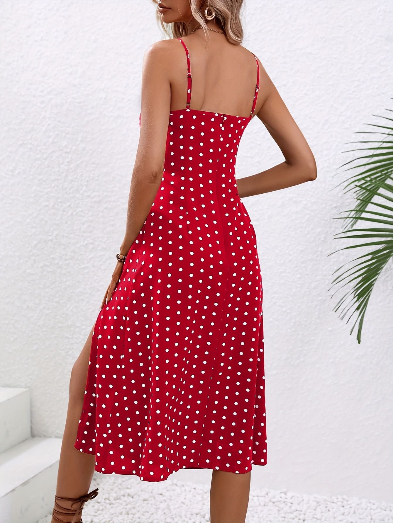 2024 Summer Sexy Spaghetti Straps Dress Women Fashion Polka Dot Print Sleeveless