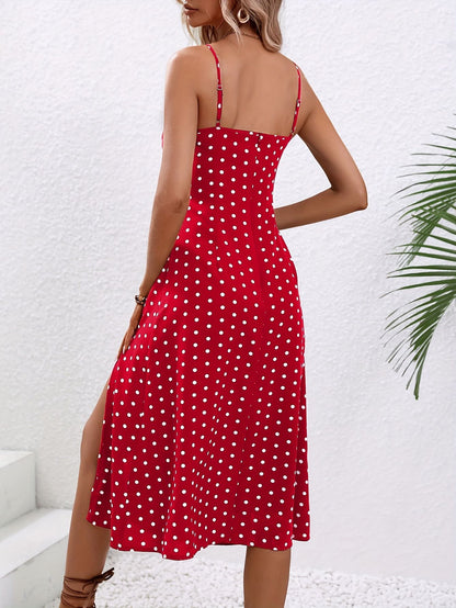 2024 Summer Sexy Spaghetti Straps Dress Women Fashion Polka Dot Print Sleeveless