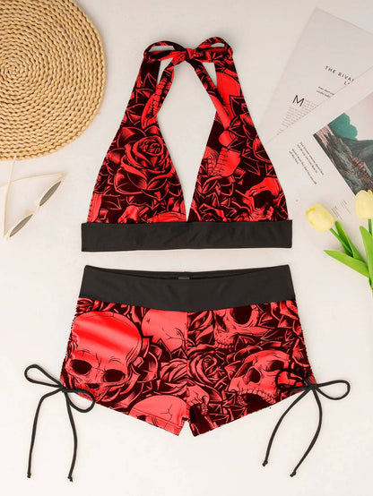 Conservative Skull Print Bikini Women's Swimsuit Flat Briefs New Arrival Swimwear from Mainland China Female Fashionable