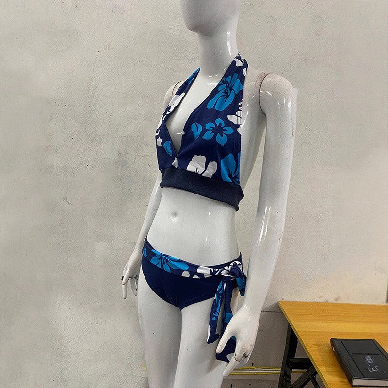 women's swimsuit 2025 Summer Tree Printed Swimming Clothes 2 Piece Swimsuit Sexy Tight Vest Crop Tops High Waist Bikini