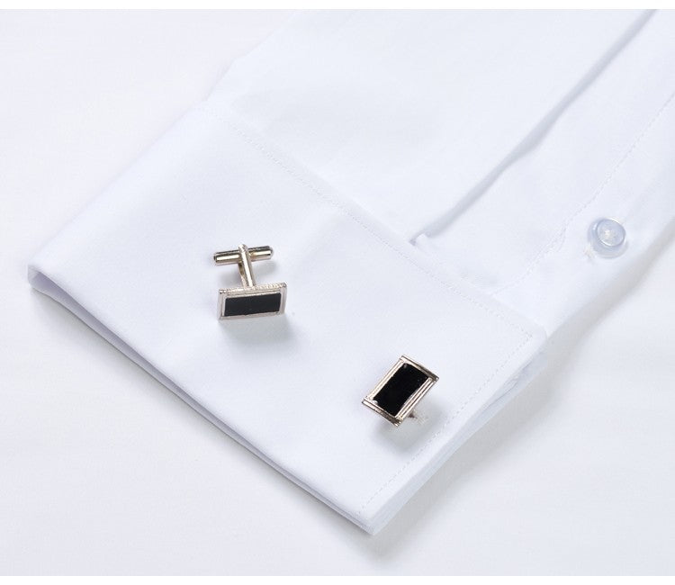 Men's Formal Long Sleeve Dressy Shirt Covered Buttons Front Placket Fits Comfortably French Cuffs Shirts Random Metal Cufflinks