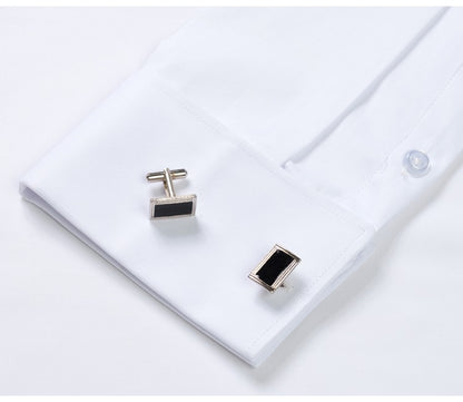 Men's Formal Long Sleeve Dressy Shirt Covered Buttons Front Placket Fits Comfortably French Cuffs Shirts Random Metal Cufflinks