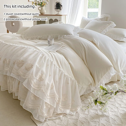 3pcs Korean lace Bedding set wedding Duvet Cover Set (1*Duvet Cover + 2*Pillowcase, Without Core)for bedroom guest room