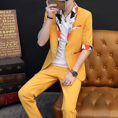 Summer 2025 Korean Slim Fit Short Sleeve Suit Casual Thin British Style Seven-Point Mid-Sleeve Suit for Men