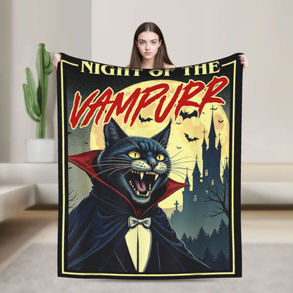 Funny Vampurr Vampire Cat Bites Again Flannel Blankets Halloween Awesome Throw Blanket for Quilt 200x150cm Soft