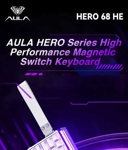 Teclado Mecânico para Jogos RGB com Switches Magnéticos AULA HERO 68HE Teclado para eSports com Acionamento Rápido e Retorno de 8K com Fio Personalizado