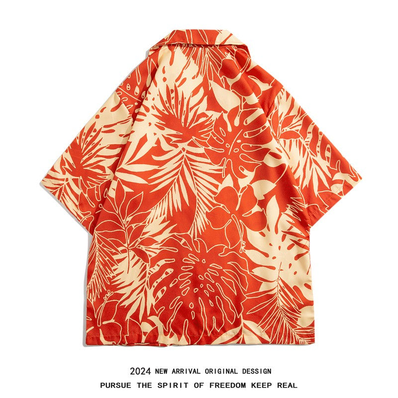 Summer men's floral shirt, designed in Hawaiian beach style, short sleeved casual shirt, ice silk quick drying loose top