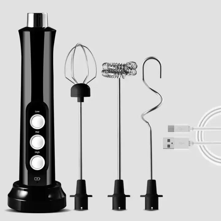 Espumador de Leite Elétrico Sem Fio Recarregável - 3 Velocidades, Batedor de Espuma Portátil para Latte, Cappuccino, Chocolate Quente - Recarregável por USB