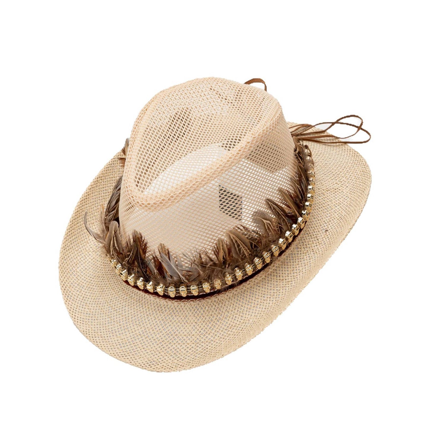 Vintage Style Women Men Feather Hat Elegant Mesh Wide Brim Sun Hat for Casual Party and Outdoor Events