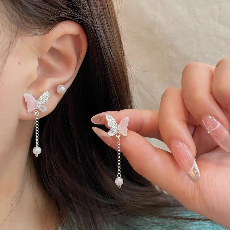 Brincos de Borboleta com Flores Coloridas, Conjunto de Sete Peças para Mulheres, Acessório Diário Personalizado, Joias de Festa, Presentes de Aniversário