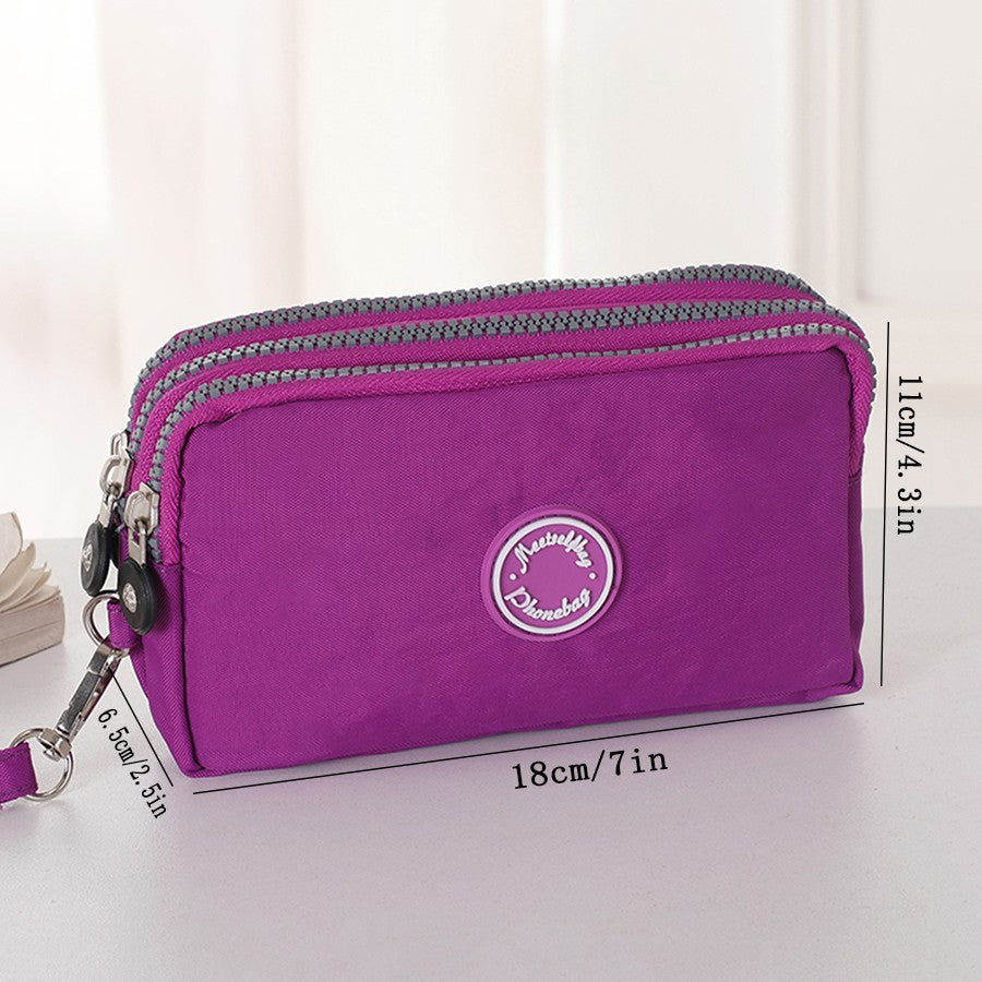 New long women's clutch, three-layer zipper, large-capacity coin purse