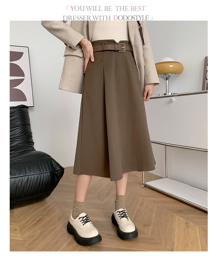 Plus Size Woolen Skirt Women 2024 Autumn Winter New Arrivals High Waist A Line Skirt With Belt Korean Fashon Skirts Womens