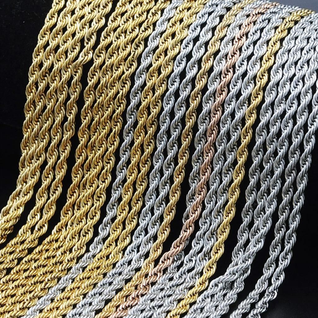 1 Colar de Aço Inoxidável Para Homens Mulheres, Corrente de Corda Trançada, Gargantilha, Colar Cor Dourada, Joia de Metal da Moda, Presente