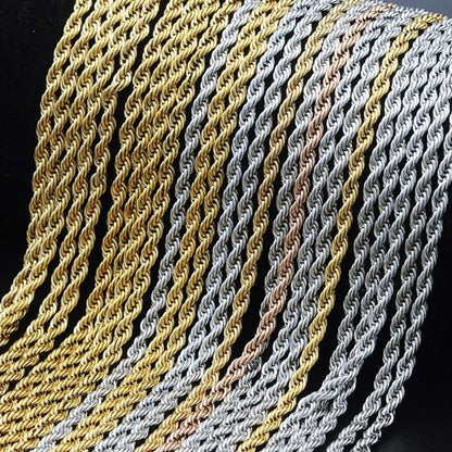 1 Colar de Aço Inoxidável Para Homens Mulheres, Corrente de Corda Trançada, Gargantilha, Colar Cor Dourada, Joia de Metal da Moda, Presente