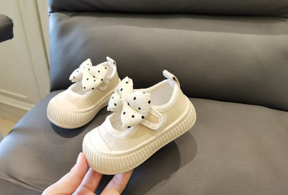 Girls Fashion Shoes Canvas Sneaker Kids Polka Dot Bow Princess Flats Breathable Baby Shoes Student Soft Sole Casual Spring Shoes