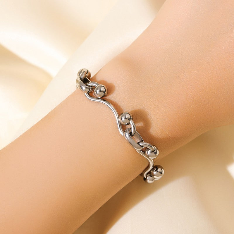 GANEMLY 316L Aço Inoxidável Metal Dourado Cor Contas Corrente Colar Pulseira Conjunto Para Mulheres Correntes Modernas Joias À Prova D'água Novo