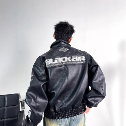 New Motorcycle Leather Jacket Men Bomber Pilot Retro Loose Pu Short Coat Fashion Casual Streetwear Multi Pocket Trend Outwear