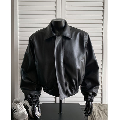 chaquetas sin manga cuerina Loose short leather jacket Shoulder pad coat American retro leather jacket for men