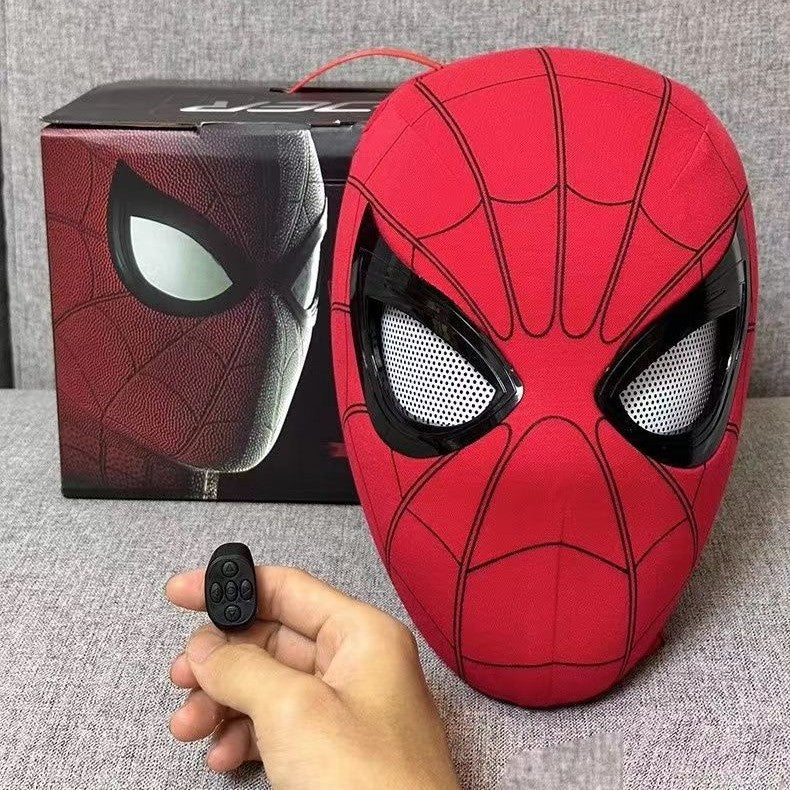 2026 Popular Breathable Spider Man Headset with Chin Operable Blink Touch Glowing Mask Miles Halloween Cosplay Boys Headgear Toy