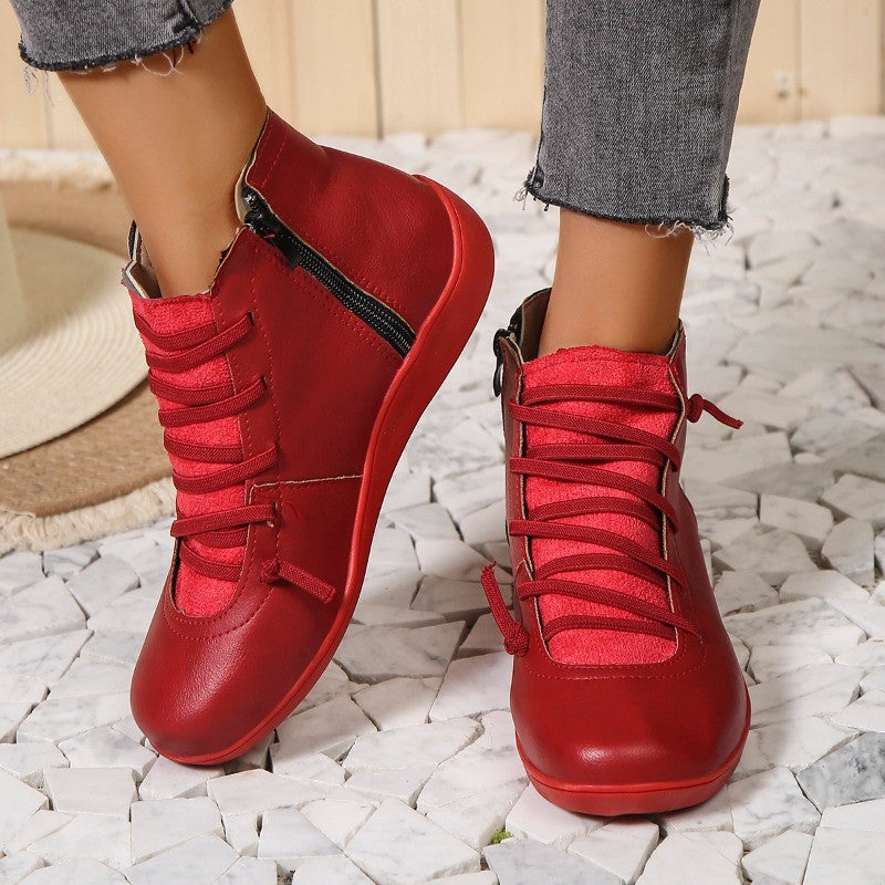 New Women'S Round Toe Flat Zipper Snow Boots Wool Slippers Woman Ankle Boots Women Pu Leather Women Shoes  Zapatos De Mujer