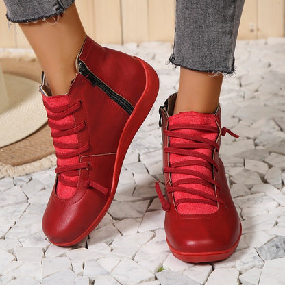 New Women'S Round Toe Flat Zipper Snow Boots Wool Slippers Woman Ankle Boots Women Pu Leather Women Shoes  Zapatos De Mujer