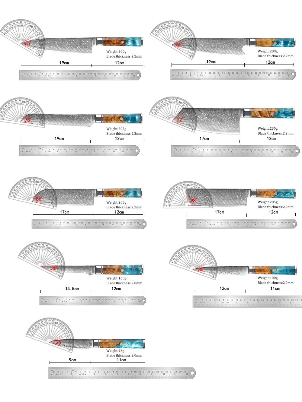 XITUO Damascus Steel Knife Set 1-9PCS Japanese Chef Knife, Santoku, Bread, Utility & Boning Knives-Ultra Sharp, Octagonal Handle