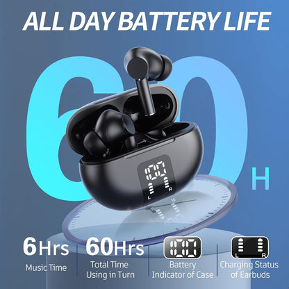 Fone de Ouvido Sem Fio Bluetooth 5.3 Headphone 60 Horas de Reprodução Display LED de Bateria Fones de Ouvido Microfone Cancelamento de Ruído Som Estéreo