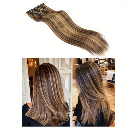 Extensões de Cabelo Sintéticas Lisas Longas com 16 Grampos para Mulheres e Meninas Acessórios para Cabelo