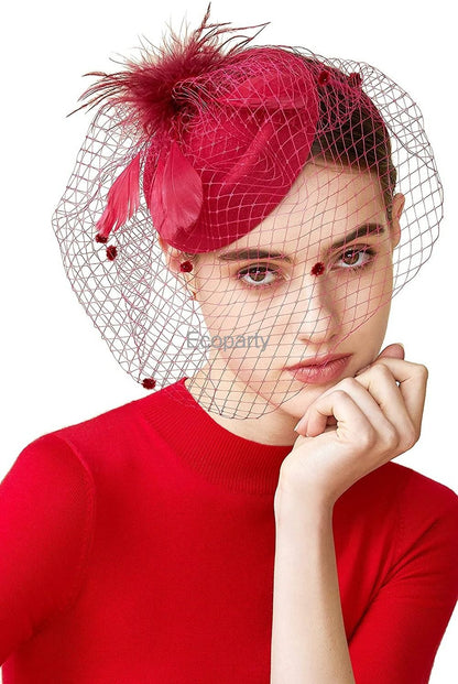 Fascinator Hat Veil Feather Fascinator Hair Clip Tea Party Pillbox Derby Hat Fascinator Bridal Wedding Veil