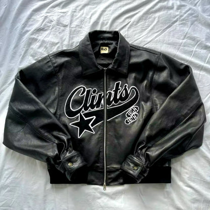 Y2K New Men Retro Harajuku Leather Jacket Oversized Motorcycle Jacket Hip Hop Punk Gothic Simple Embroidered Streetwear Zip Coat